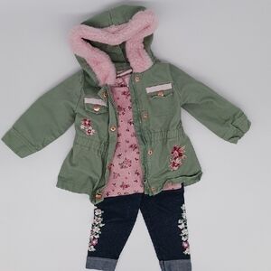 Little Lass Outfit Embroidered Jacket With Long Sleeve Shirt and Pants (18M)